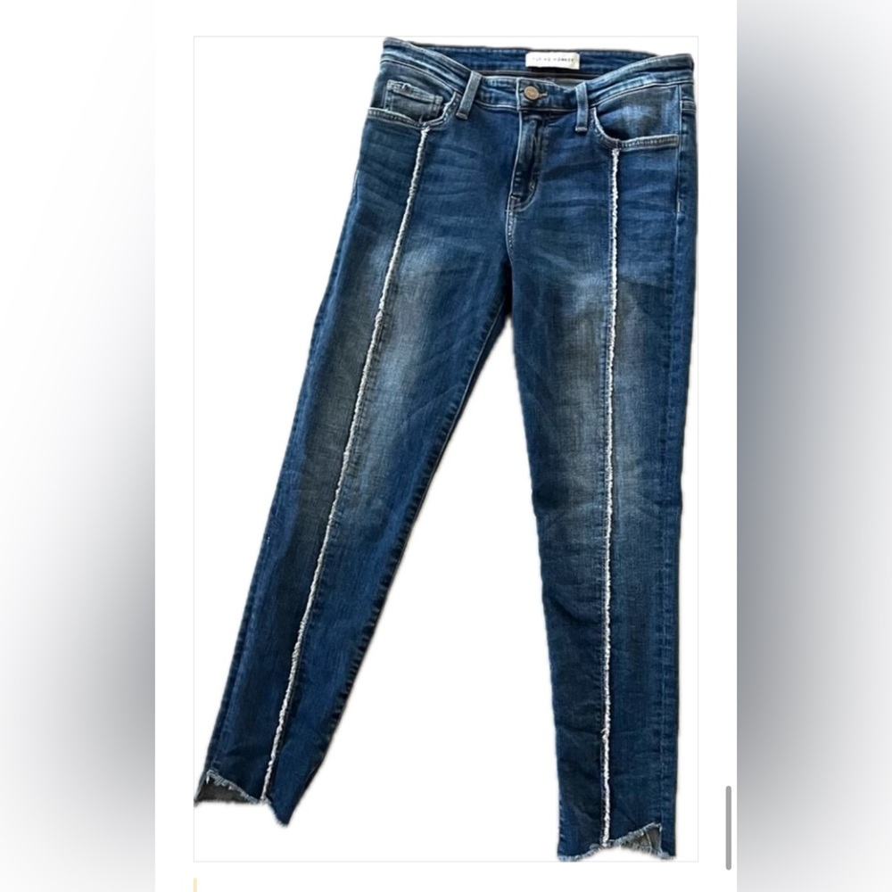 FLYING MONKEY Dark Blue Skinny Jeans with White Accents & Fun Cut Off Hems